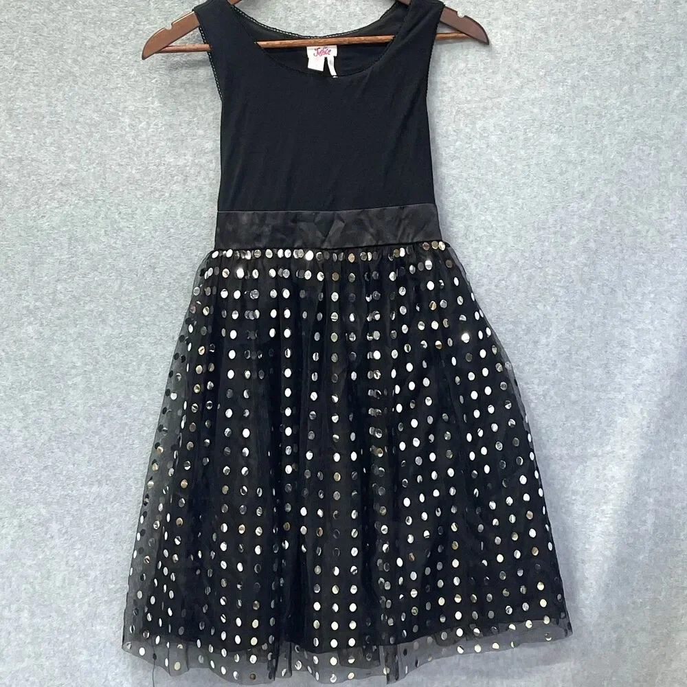 Justice Girls Size 18 Black Metallic Dot Tulle Party Dress Tie Back